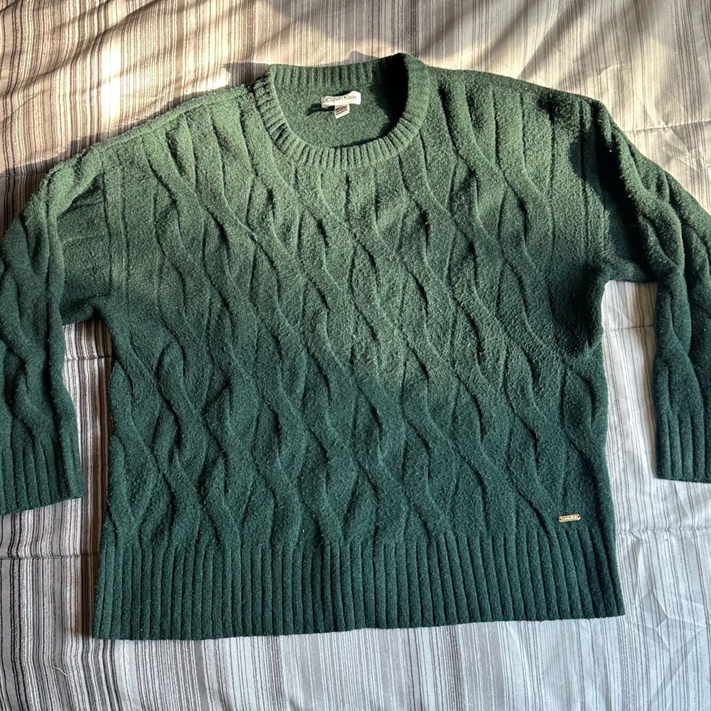 Calvin Klein Dark Green Cable Knit Sweater - Size XL